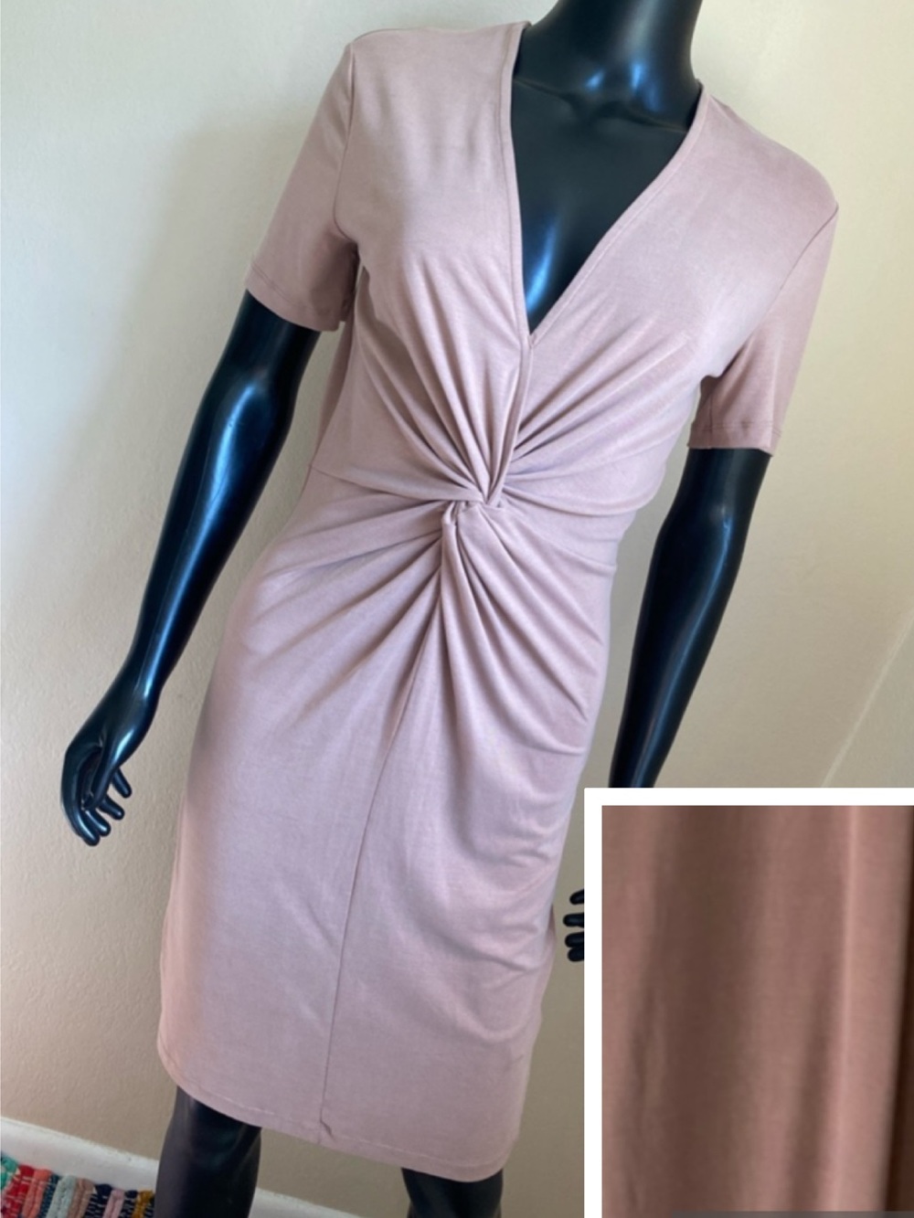 H&M Dusty Rose Twist-Front Midi Dress NWTs